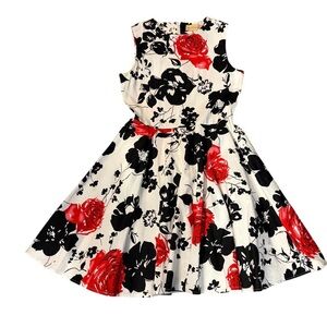 Beautiful Kate Kasin Girl’s Flowered Red/Black Dress Size 11/12
